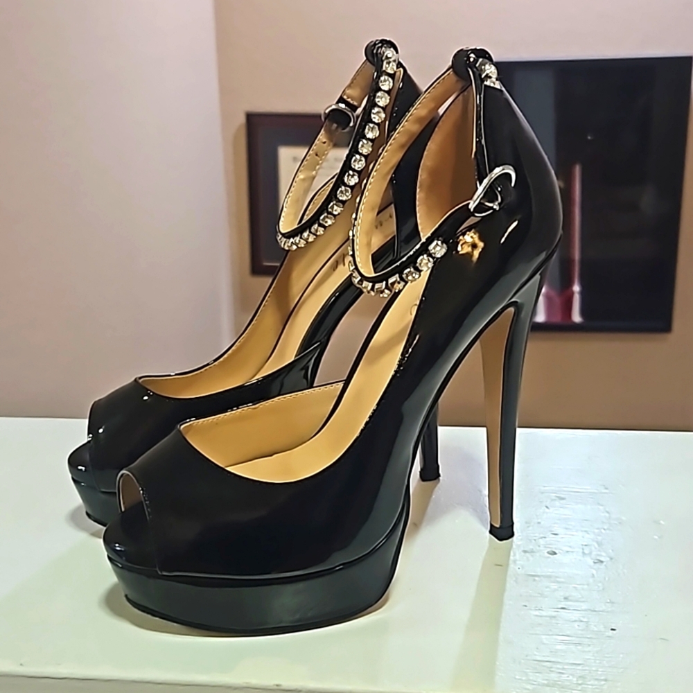 Platform Heels with Diamond Ankle Strap